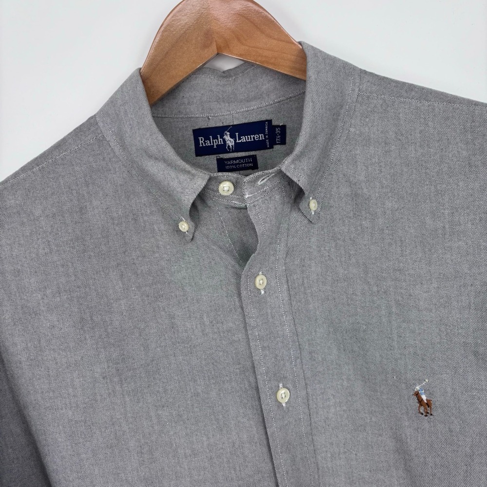 Ralph Lauren Oxford Shirt Mens 17.5 35 Grey Heavyweight Yarmouth Preppy *FLAW